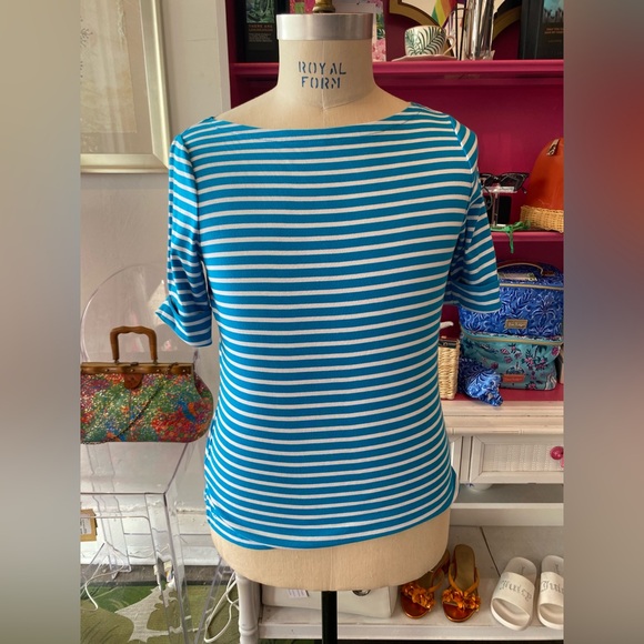 Lauren Ralph Lauren blue & white striped tee size XL - Picture 1 of 4